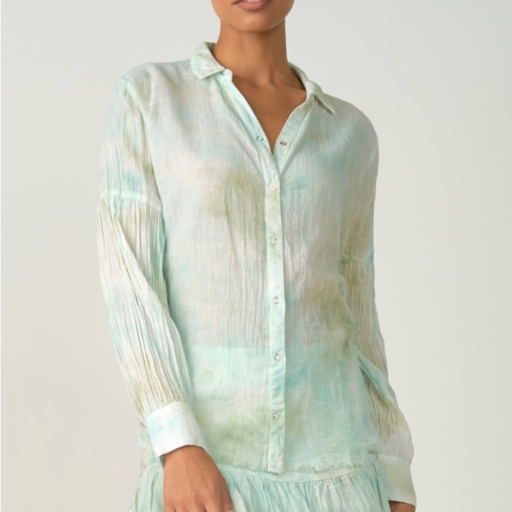 Elan Light Green Tie Dye Button Down Shirt
